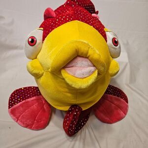 Vintage Large 16" tall x 25" wide Yellow fish plushie by Classic toy Co. Inc